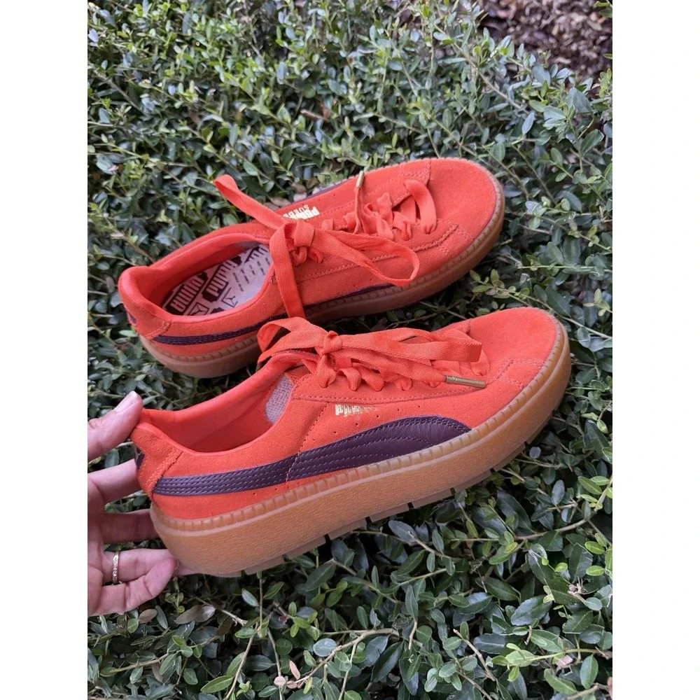 Puma Platform Trace Block Lace Up Orange/Purple Suede Leather Sz7 Trainers Rare